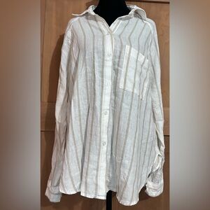 Z Supply Beige and White Striped Shirt